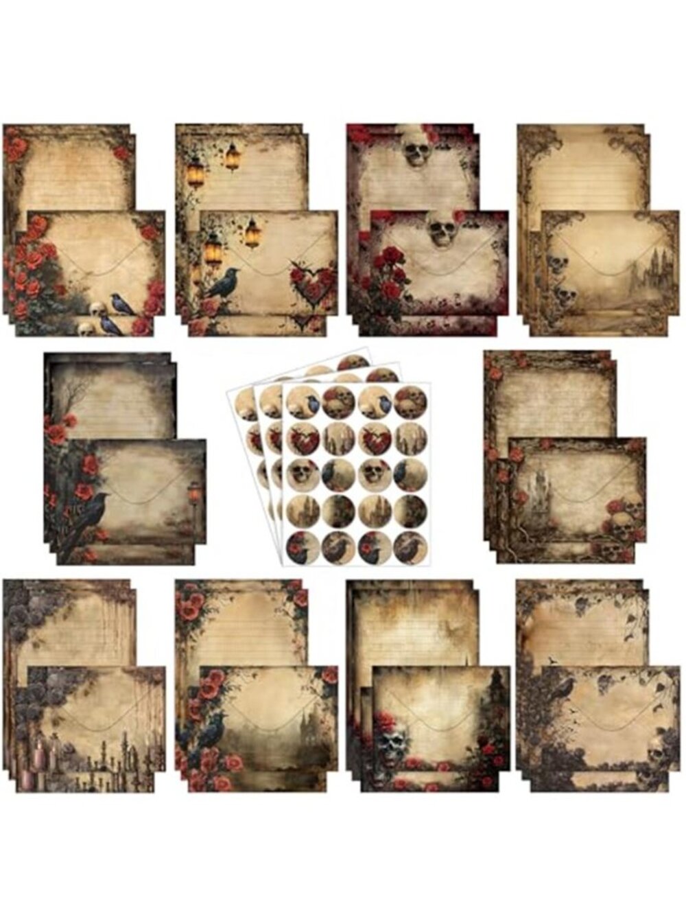 160 Pcs Gothic Stationery Paper and Envelopes Set, 5.5 x 8.25''